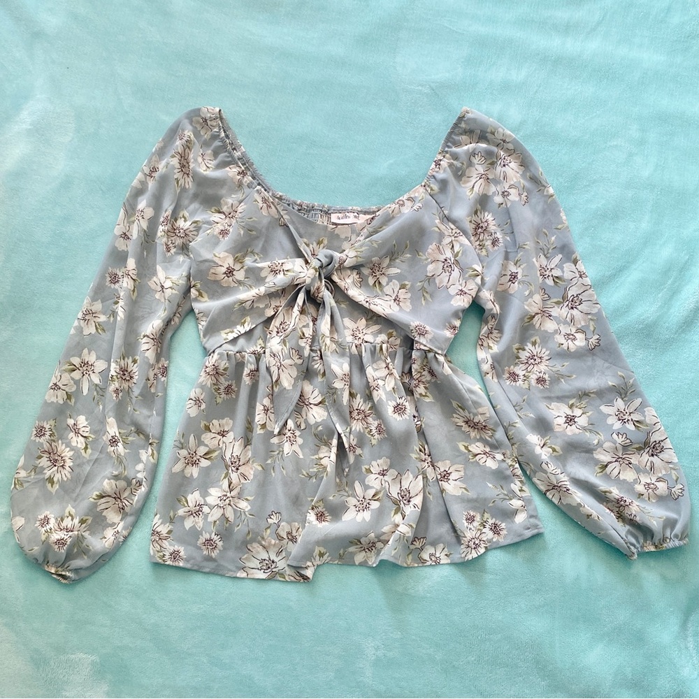 Willow and Root tie front flowy floral dressy top NWT